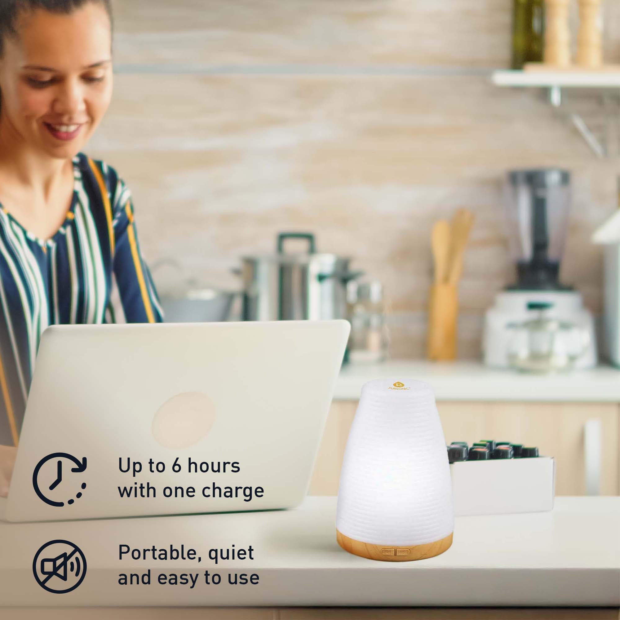 Pursonic Aromatherapy 2 in 1 USB Diffuser & Essential Oil Set-Ultrasonic Top 3 Oils-300ml with 2 Mist Settings 7 Ambient Light Settings - Image 4