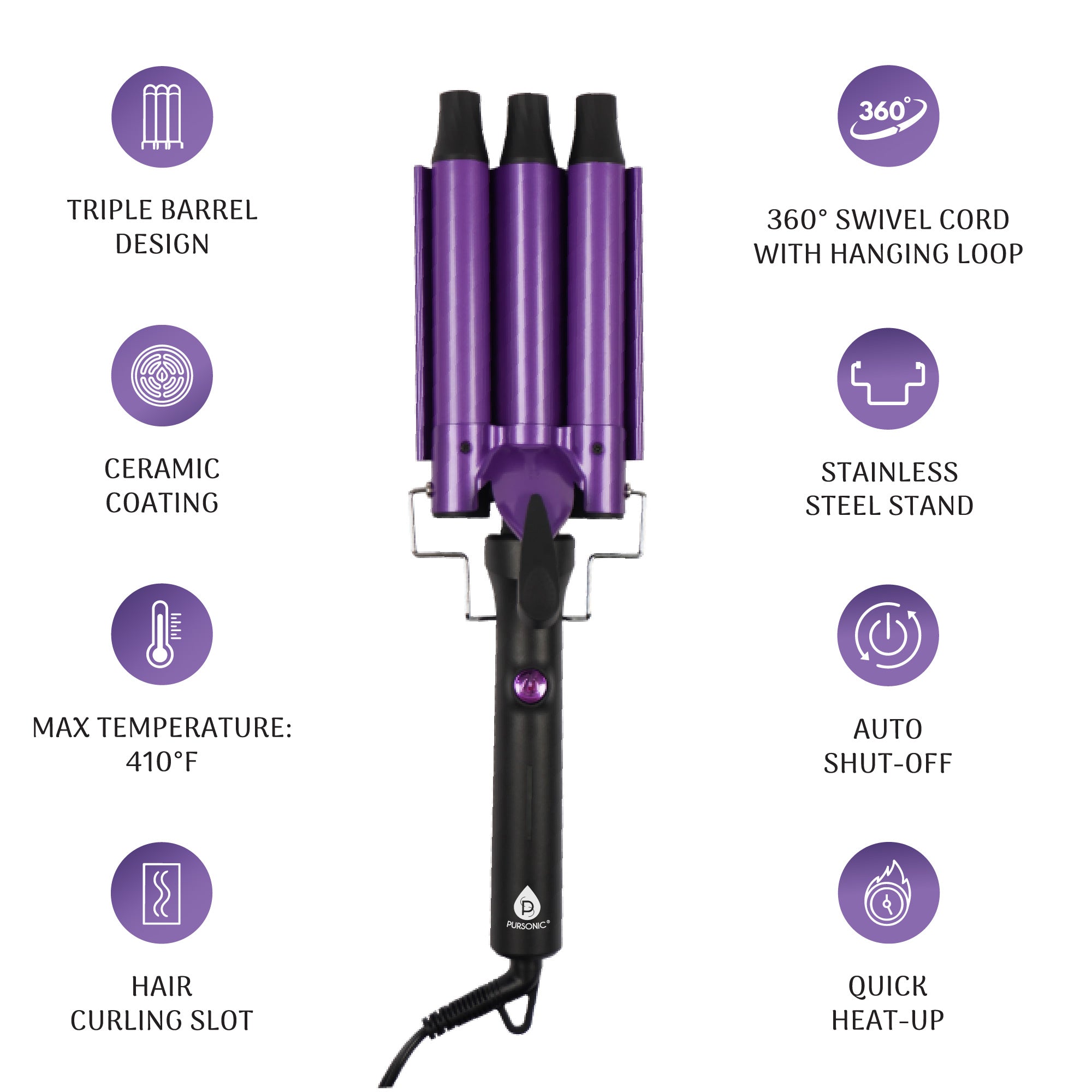 Dimmable LED Vanity Mirror & Pursonic Triple Barrel Hair Curler: The Ultimate Glow-Up Bundle - Image 3