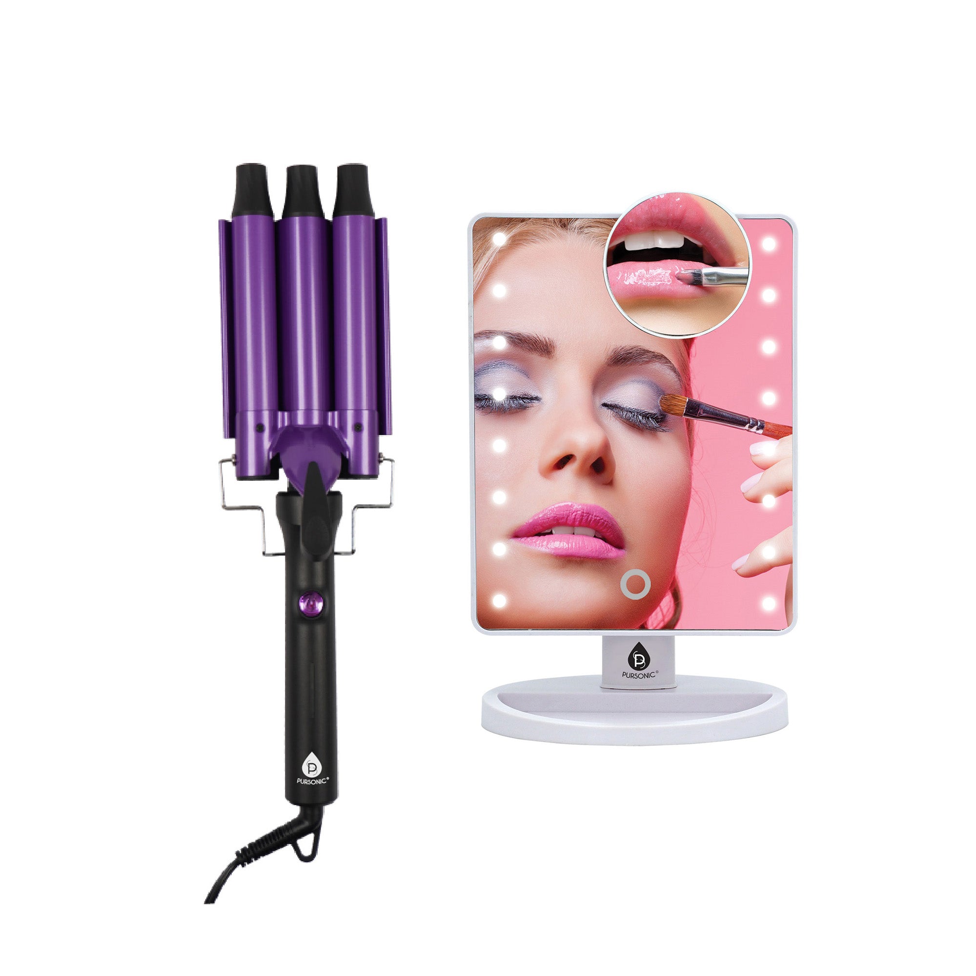 Dimmable LED Vanity Mirror & Pursonic Triple Barrel Hair Curler: The Ultimate Glow-Up Bundle